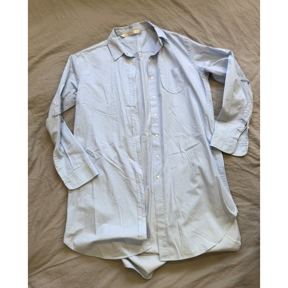 ZARA TRAFALUC‎ Collection Women's Light Blue Pin Stripped Button Down Shirt